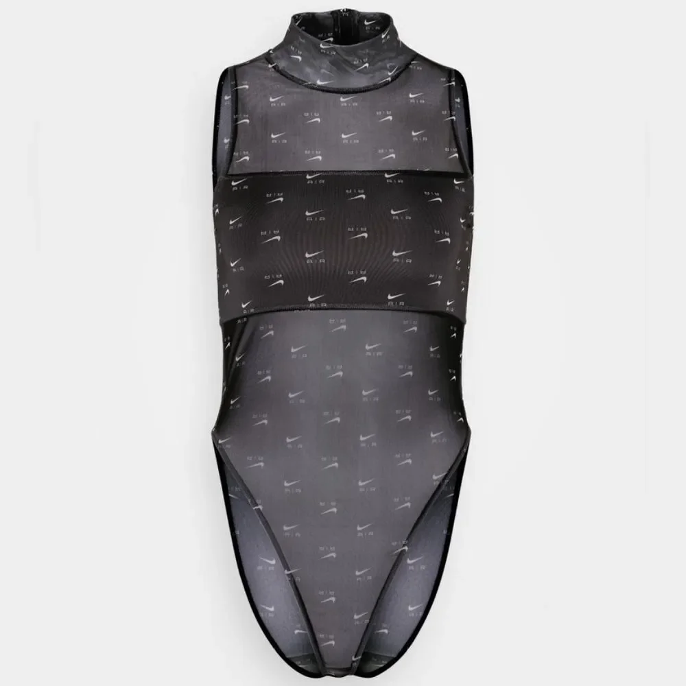 Nike Air Mock Neck All-Over Print Bodysuit Black Mesh Women’s Size M DV8243-010